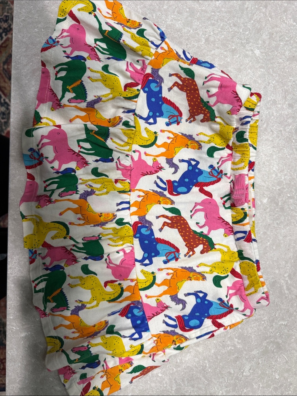 Mini Boden White Shorts with Multicolor Horse Print